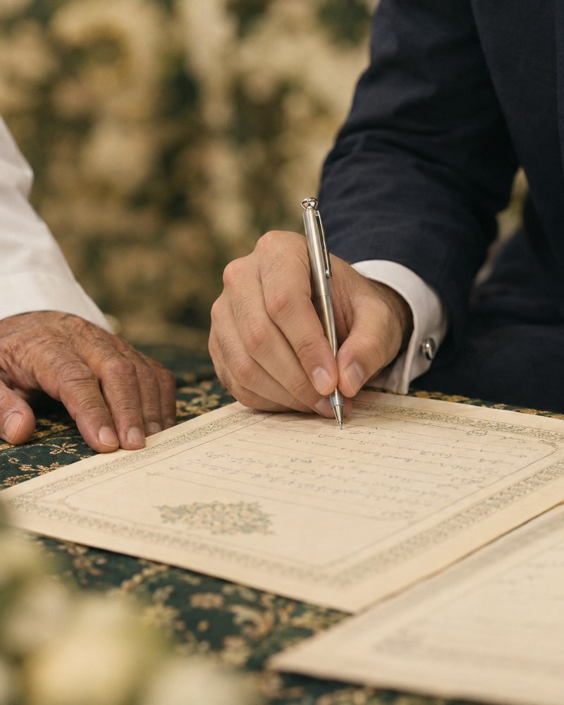 The groom signing the nikahnama